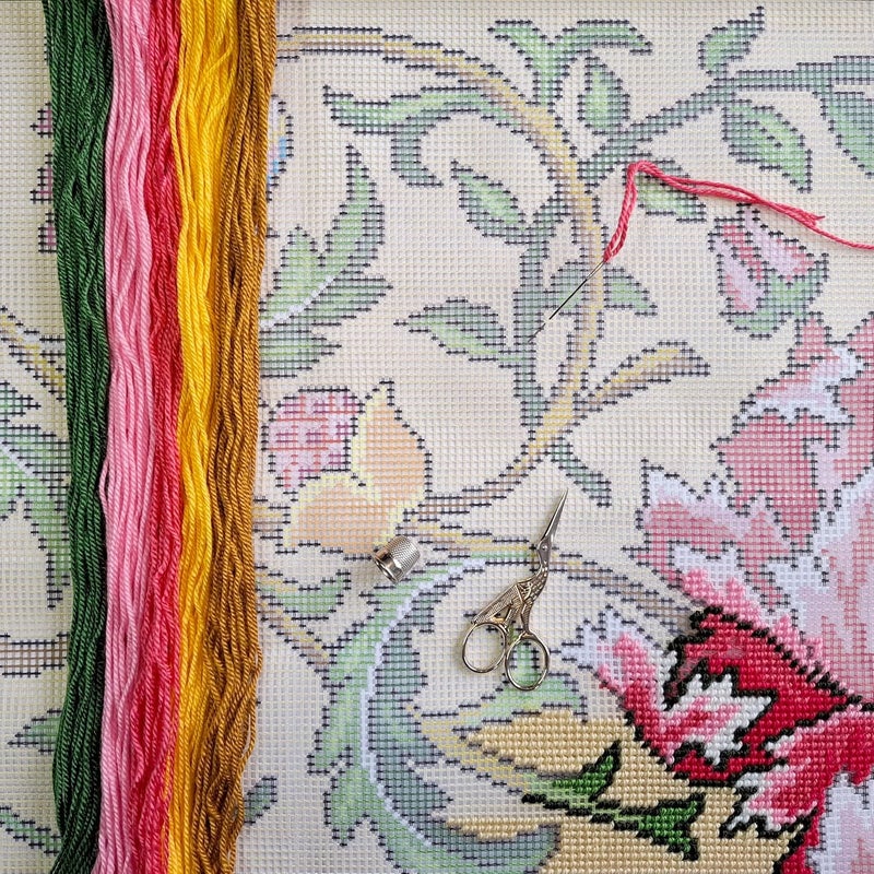 Brvsk Floral Needlepoint Kit for Adults and Beginners — Climbing Rose. Tree by John Henry Dearle 16″ × 16″ with Clear, Precise Printed Design on Cotton Canvas; Includes 2 Needles, Yarn, and Easy-Read Chart - Image 2